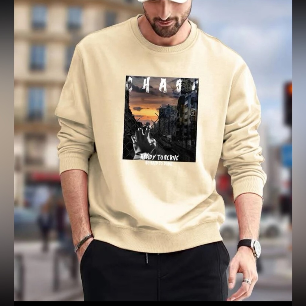 Men Slogan & Figure Graphic Pullover